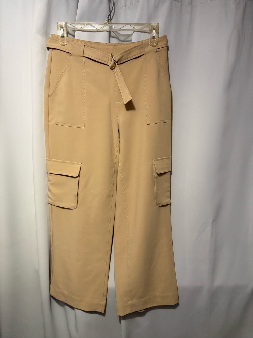 Rafaella Beige Wide-Leg Cargo Pants with Self-Tie Belt #2284